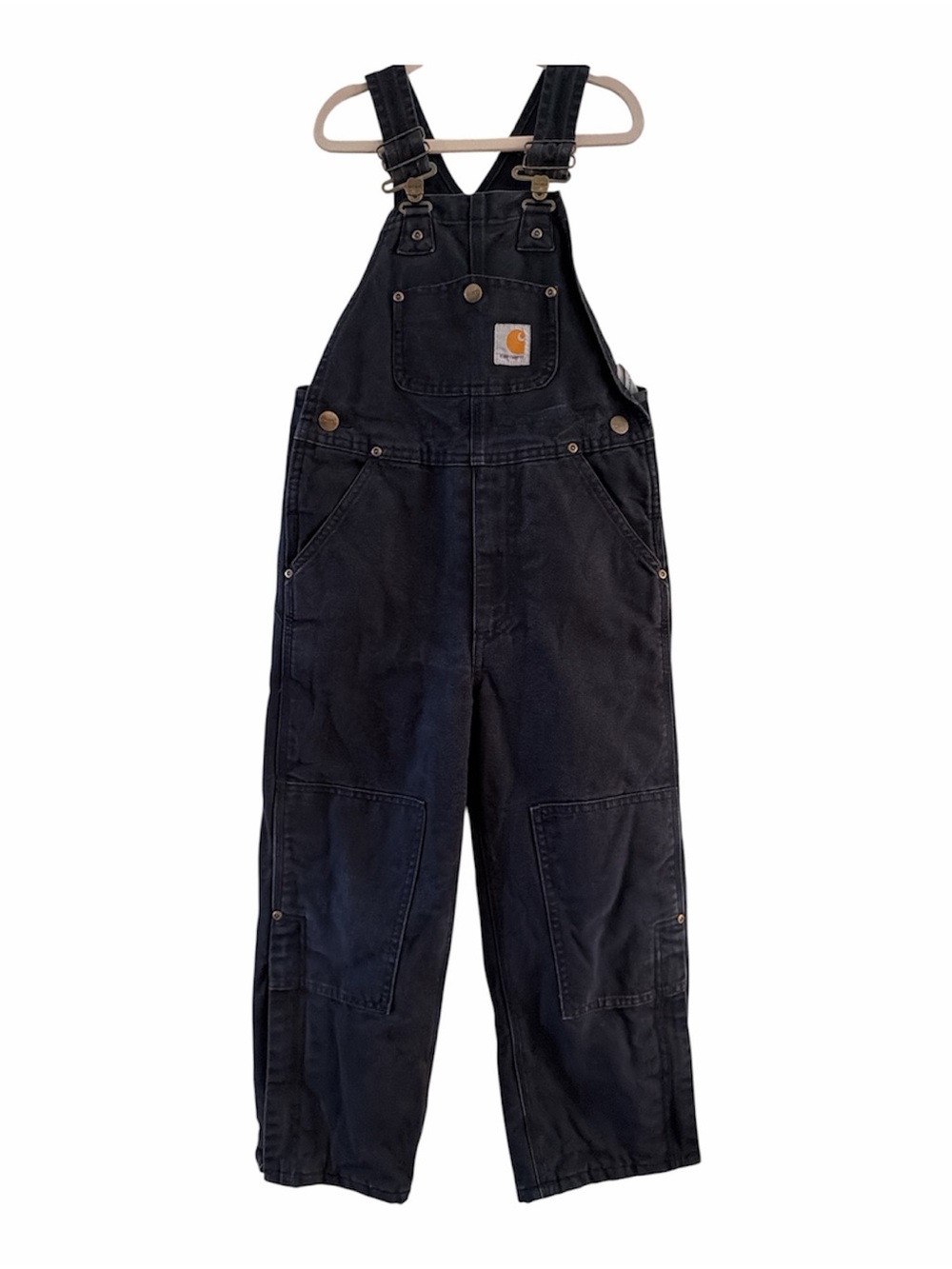 Carhartt Overalls Bibs Boys Youth 6 Black Canvas Duck Insulated Work Double Knee